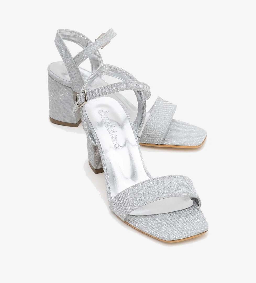 Tek Bantlı Kadın Topuklu Sandalet GÜMÜŞ SİM