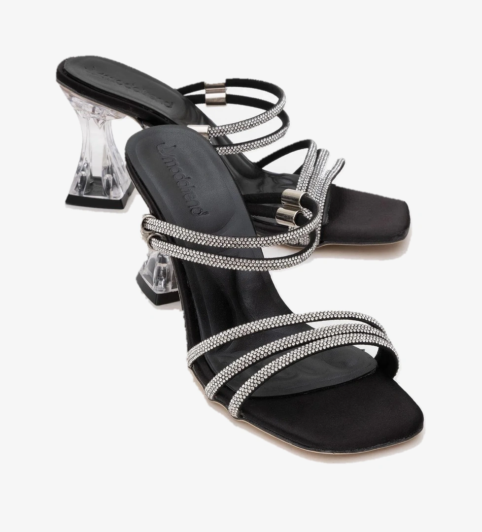 Kadın Taşlı Topuklu Terlik SİYAH SATEN