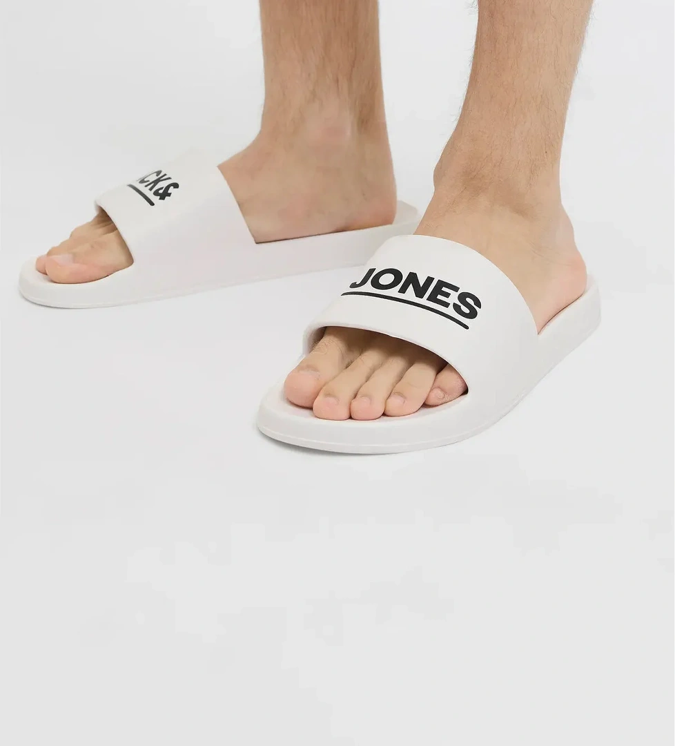 Jack &amp; Jones Erkek Jfwollıe Yazı Detaylı Terlik 12236477 Beyaz