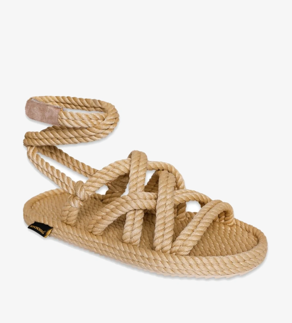 Roma Kauçuk Tabanlı Halat Bej Kadın Sandalet - Görsel 1