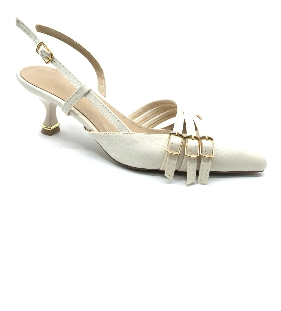 Şeker Topuklu Üç Toka Detaylı Arkası Açık Stiletto Kadın Kısa Topuklu Ayakkabı