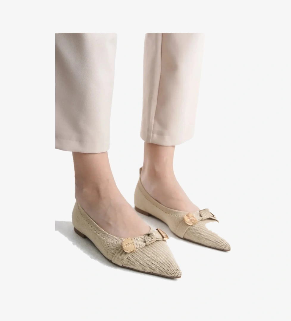 Triko Fiyonk Detaylı Sivri Burun Kadın Babet Ayakkabı