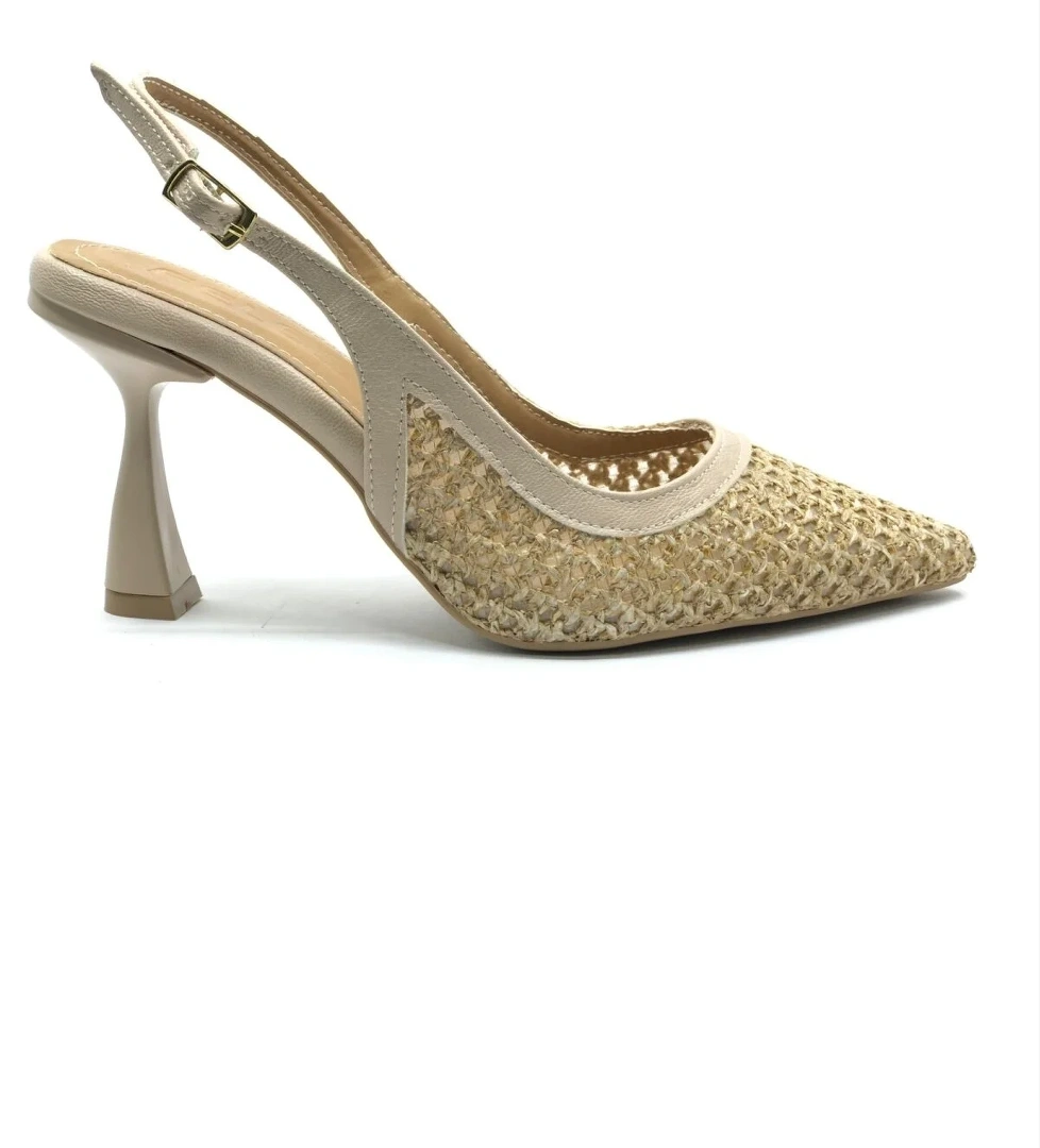 Hasır Detaylı Arkası Açık Stiletto Kadın Topuklu Ayakkabı - Görsel 1