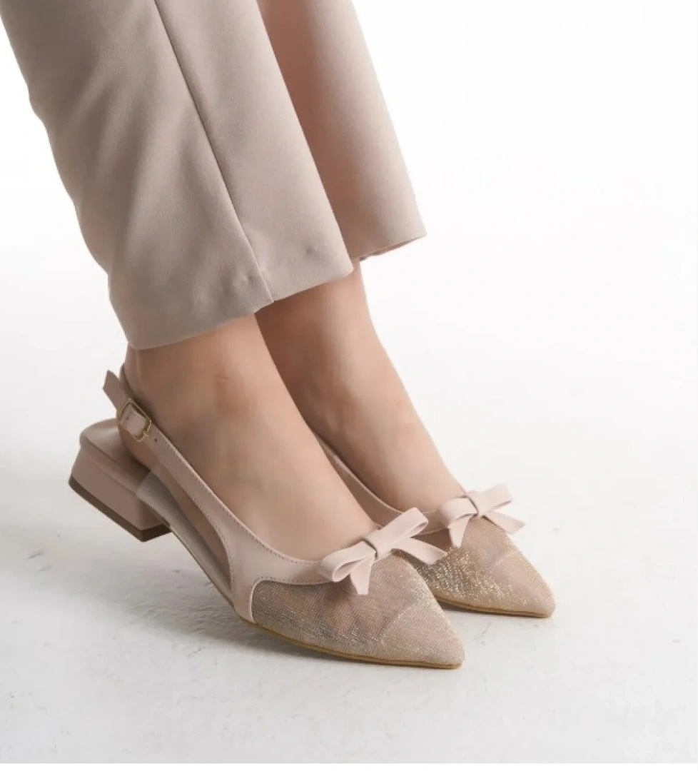 Fiyonk Dantel Detaylı Arkası Açık Kadın Babet Ayakkabı