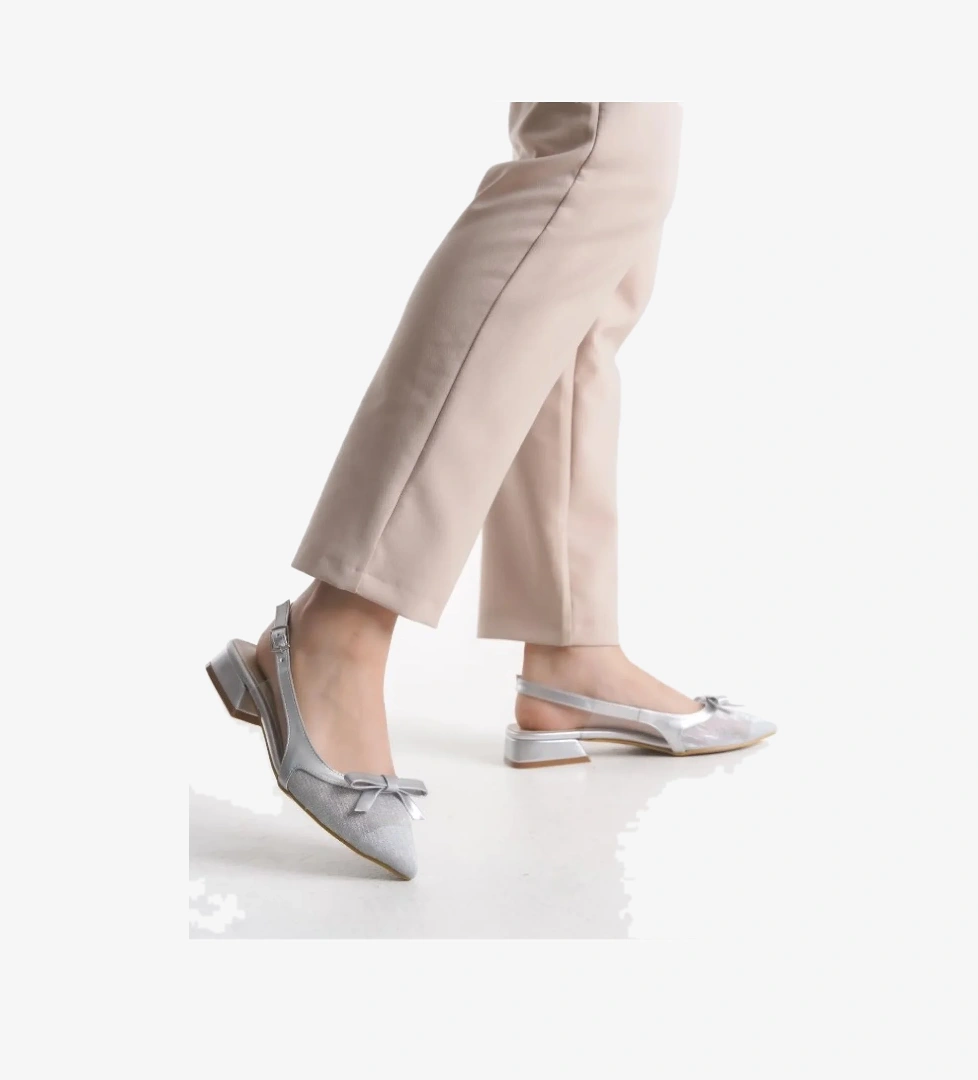 Fiyonk Dantel Detaylı Arkası Açık Kadın Babet Ayakkabı - Görsel 1