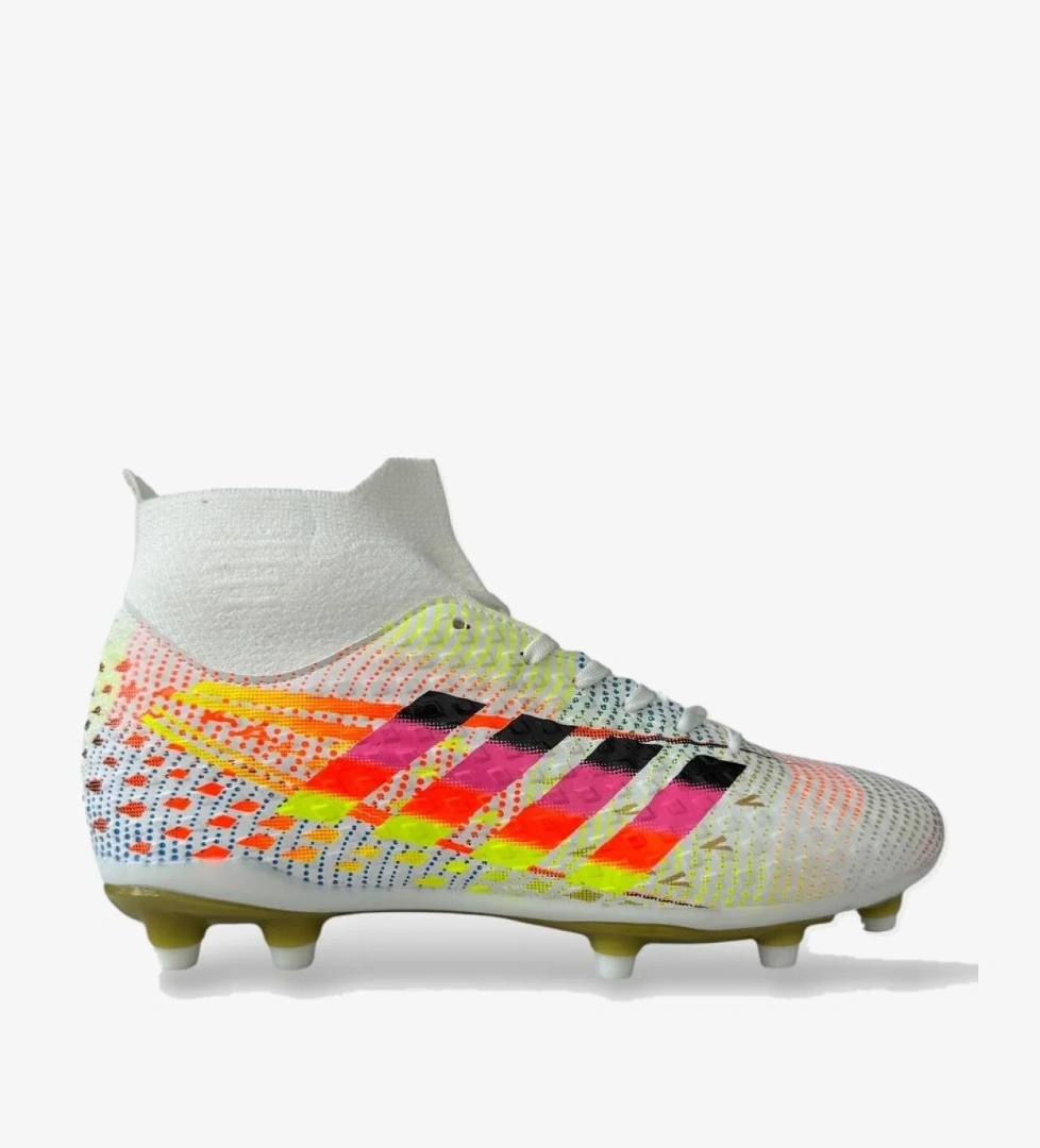 Erkek Boğazlı Renkli Desenli Halı Saha ve Çim Saha Kramponu BEYAZ