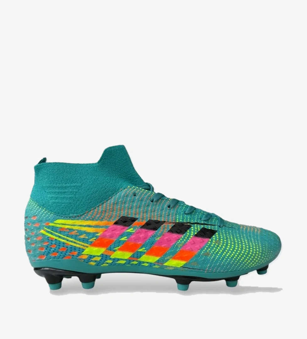 Erkek Boğazlı Renkli Desenli Halı Saha ve Çim Saha Kramponu TURKUAZ