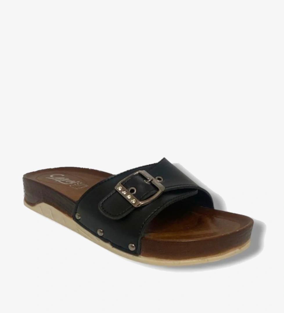 9002-25 Deri Tek Bant Tokalı Kadın Terlik - Görsel 1