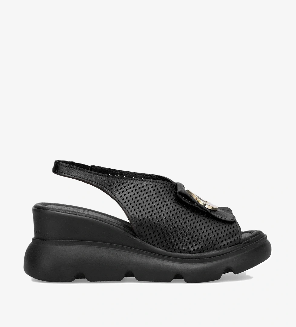 Elit Zeyn 8067 Kadın Hakiki Deri Dolgu Topuk Sandalet Siyah - Görsel 1