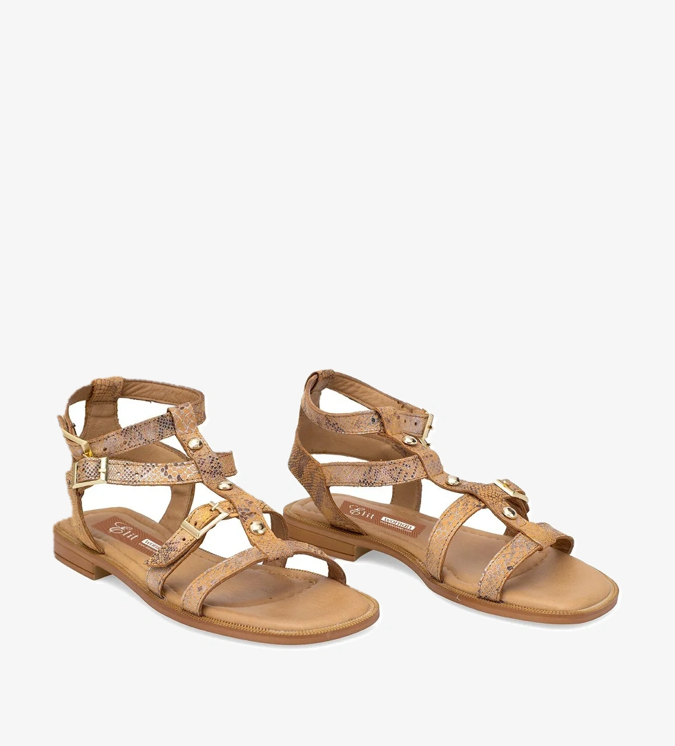 Ayakkabı Fuarı Elit Talia Kadın Hakiki Deri Düz Sandalet Bej Taba model görseli