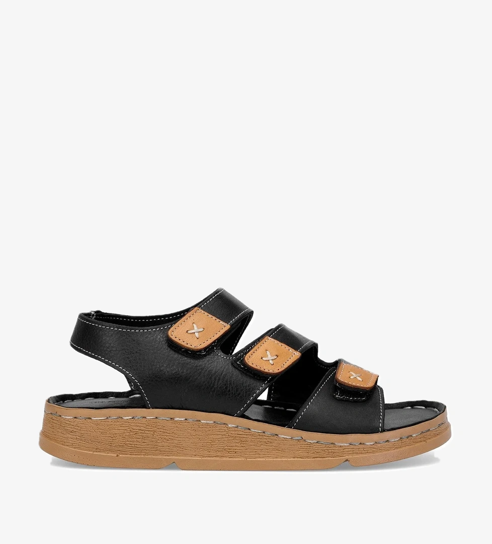 D25YS-2450 Kadın Hakiki Deri Düz Sandalet Siyah