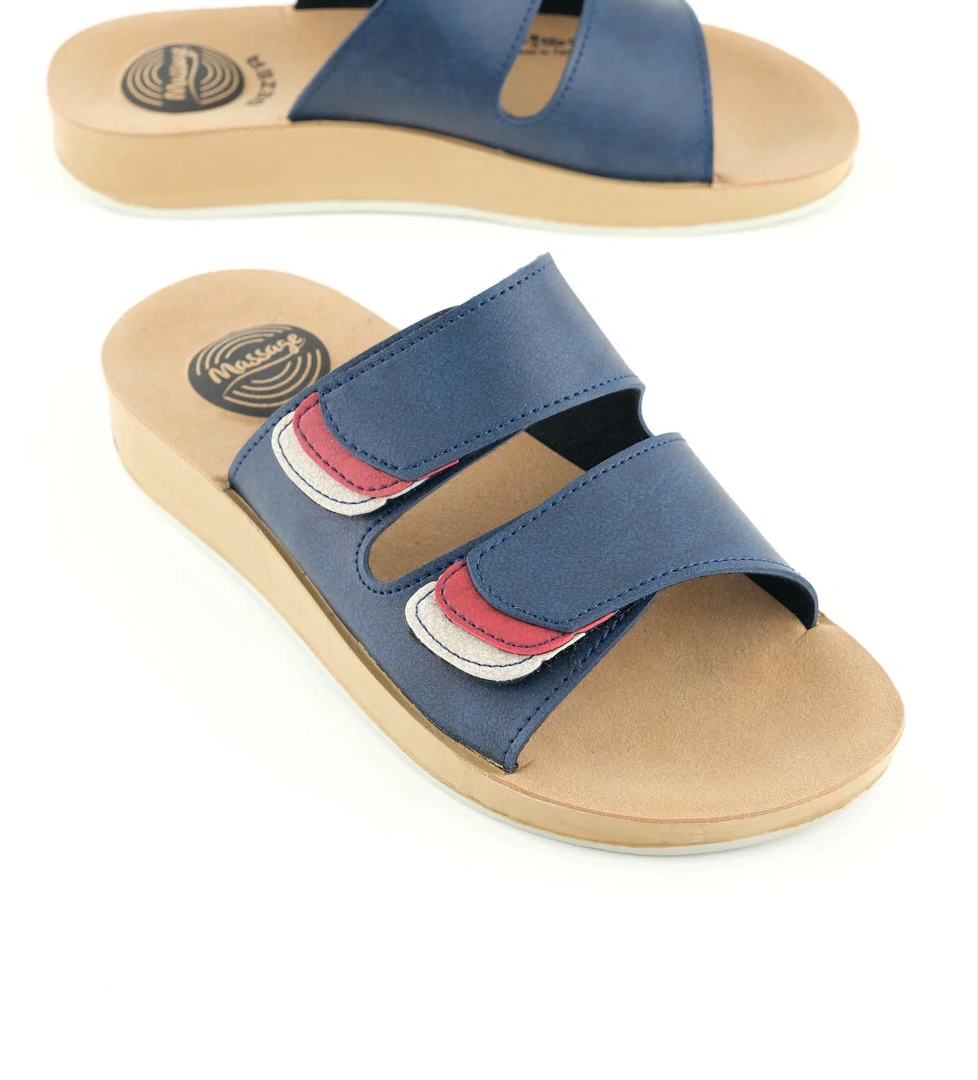 Kadın Yazlık Alt Taban PU Suni Deri Çift Cırt Cırtlı Ayarlanabilir Rahat Masaj Taban Günlük Terlik - Görsel 1