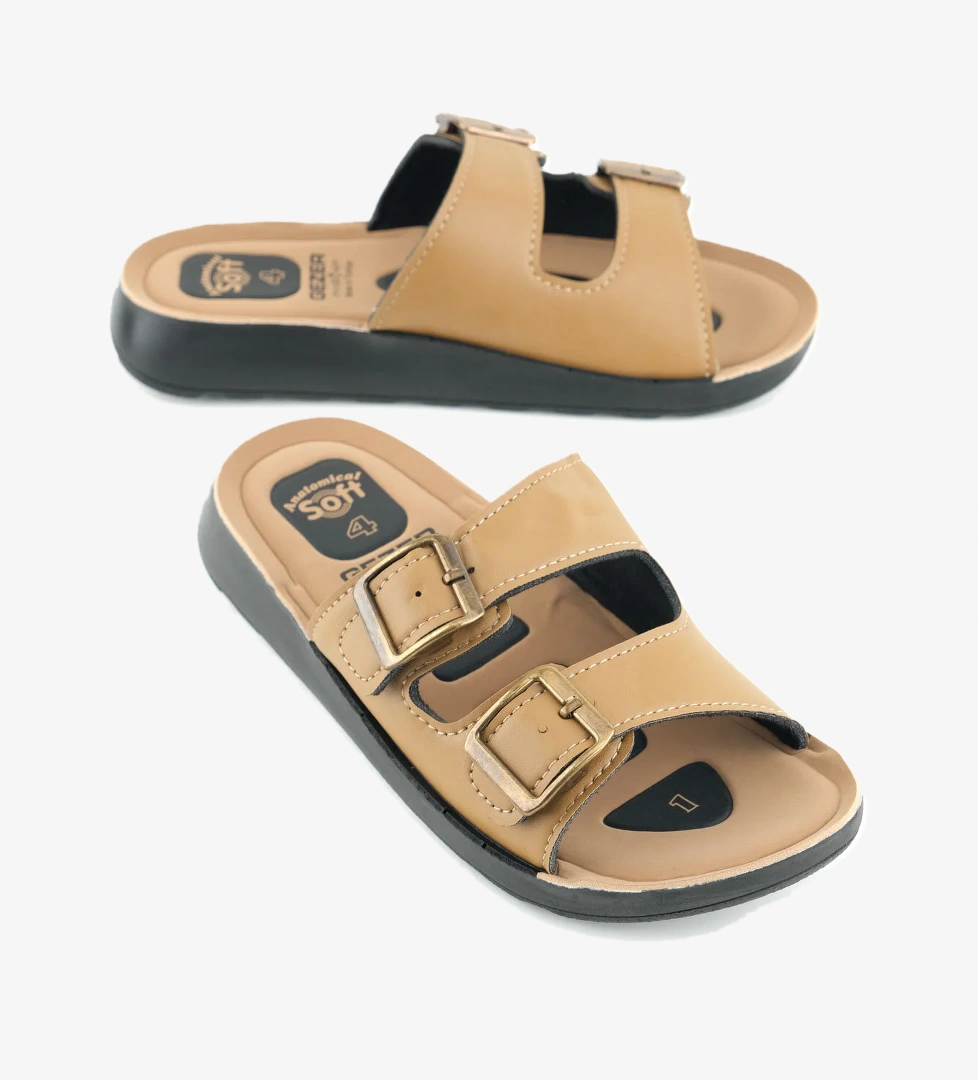 Kadın Yazlık PU Alt Taban Suni Deri İki Toka Ayarlanabilir İç Taban Anatomical Dört Nokta Yastıklı Rahat Günlük Terlik - Görsel 1