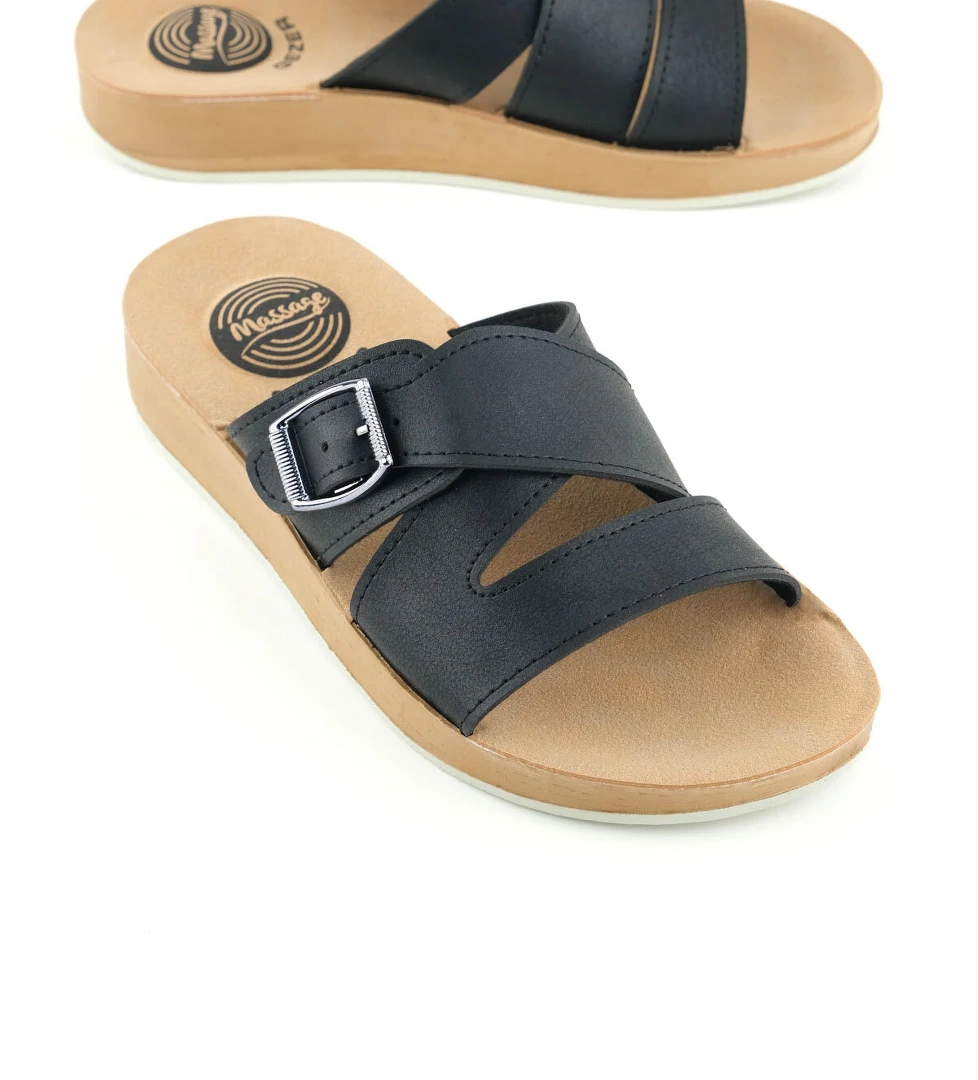 Kadın Yazlık Alt Taban PU Suni Deri Tek Toka Ayarlanabilir Rahat Masaj Taban Günlük Terlik - Görsel 1