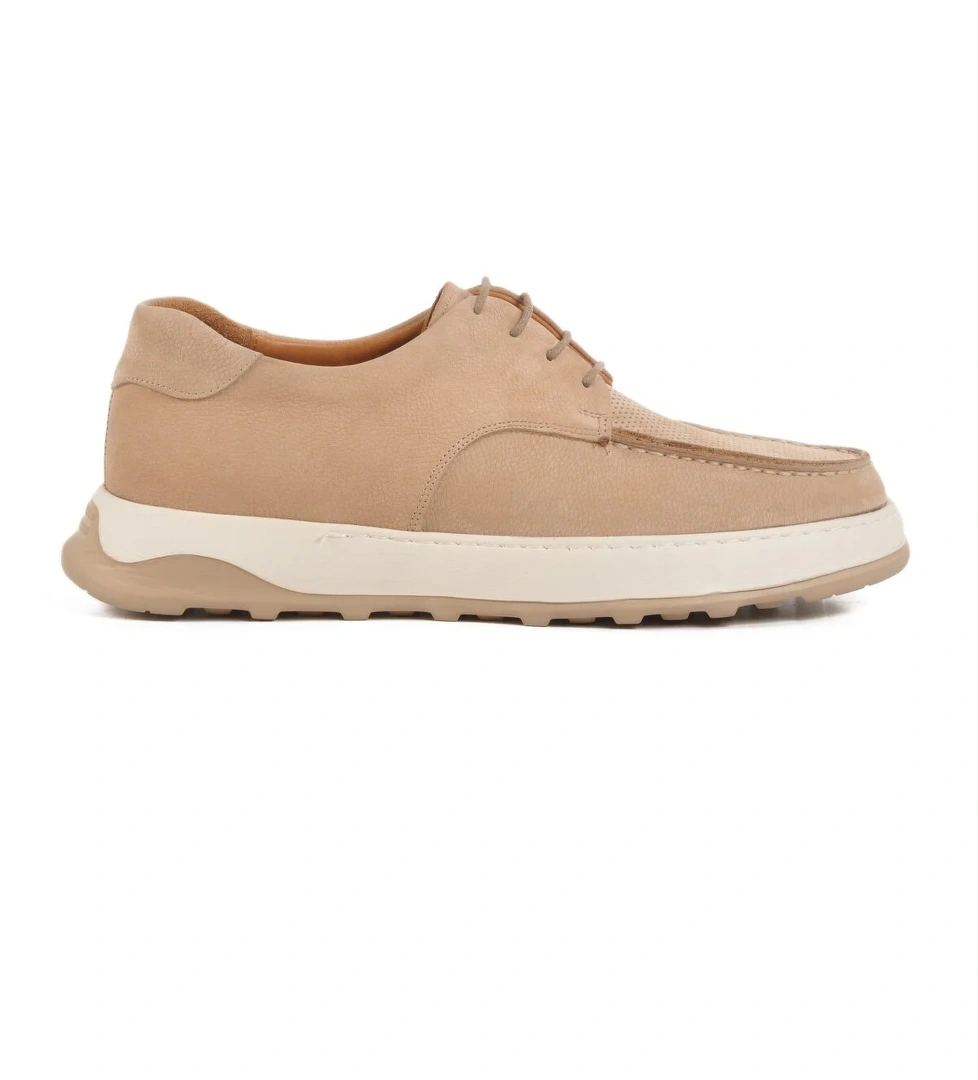 Bej Nubuk Hakiki Deri Erkek Casual Ayakkabı Premium 8212 M
