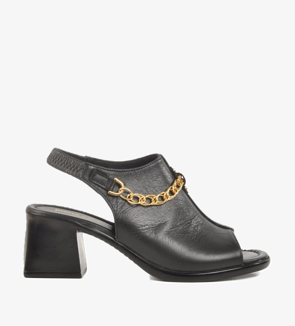 Siyah Hakiki Deri Kadın Topuklu Sandalet PC-54632 Z