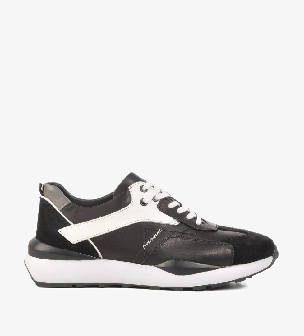 Siyah Beyaz Hakiki Deri Erkek Casual Ayakkabı 2Y1076-6285 M