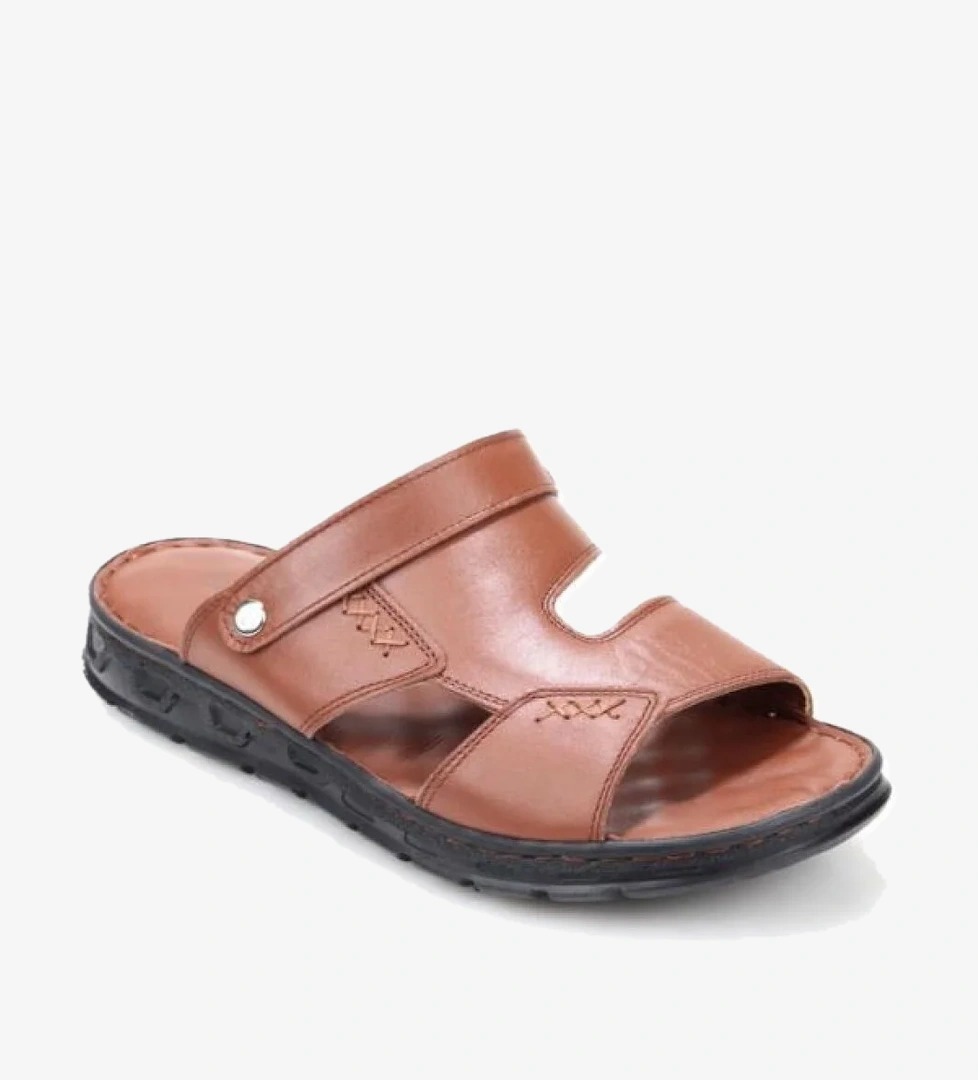 Aldmr 801 Ortopedik Erkek Masaj Tabanlı Hakiki Deri Sandalet Terlik - Görsel 1