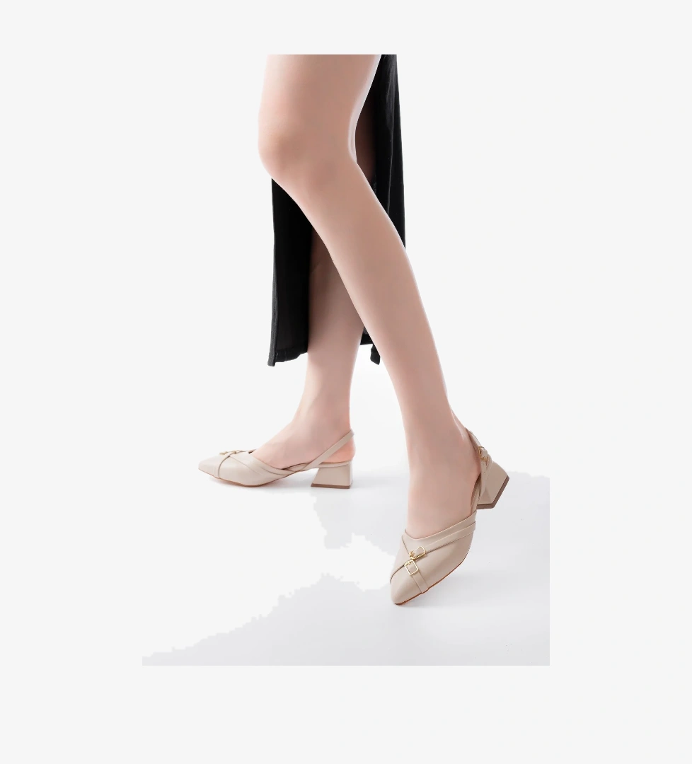 Gabriel Bej Çapraz Tokalı (4 cm Topuklu) Sivri Burun Babet Ayakkabı