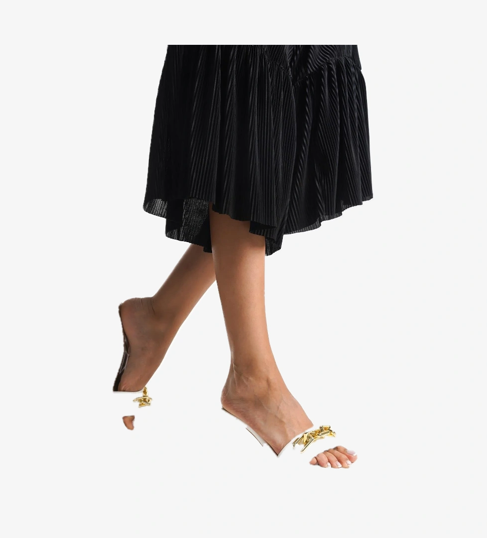 Melina Beyaz Dore Zincir Tokalı Tek Bant İnce Topuklu Abiye Terlik