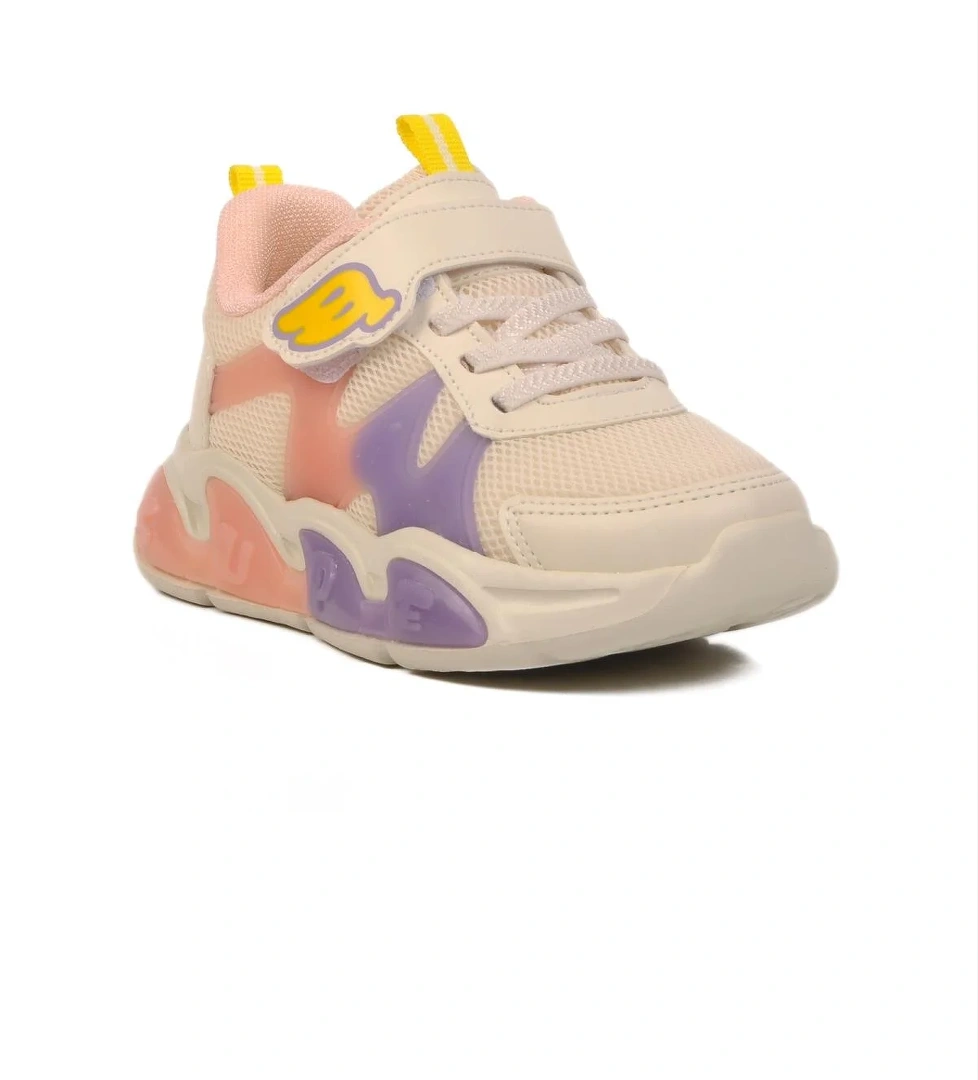 Krem Cırtlı Hafif Unisex Çocuk Spor Ayakkabı 1884 P