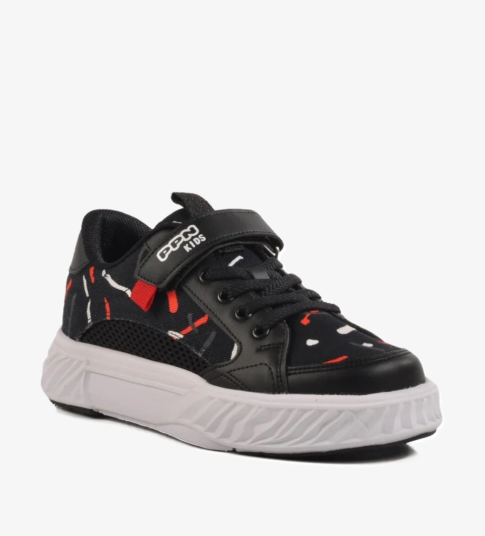 Ppn1883 F Hafif Esnek Siyah Çocuk Spor Ayakkabı