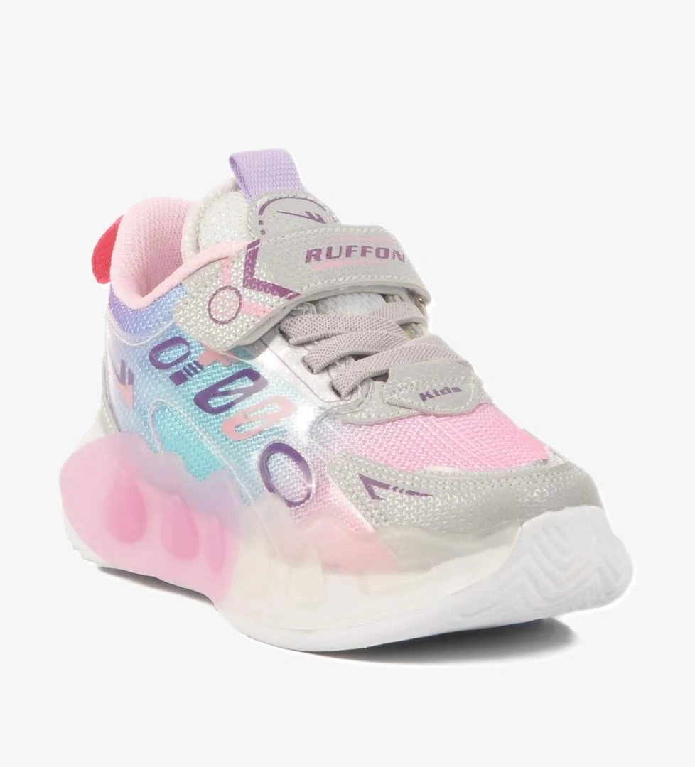 2480 P Gri-Pembe Tekstil Çocuk Spor Ayakkabı Ruffon - Görsel 1