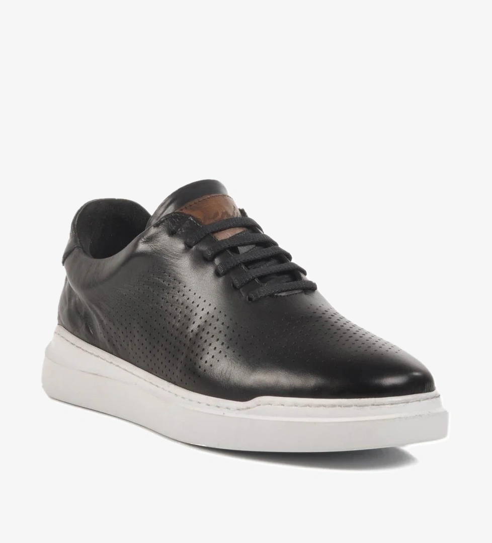 Premium 411 M Siyah-Beyaz Hakiki Deri Erkek Sneaker - Görsel 1