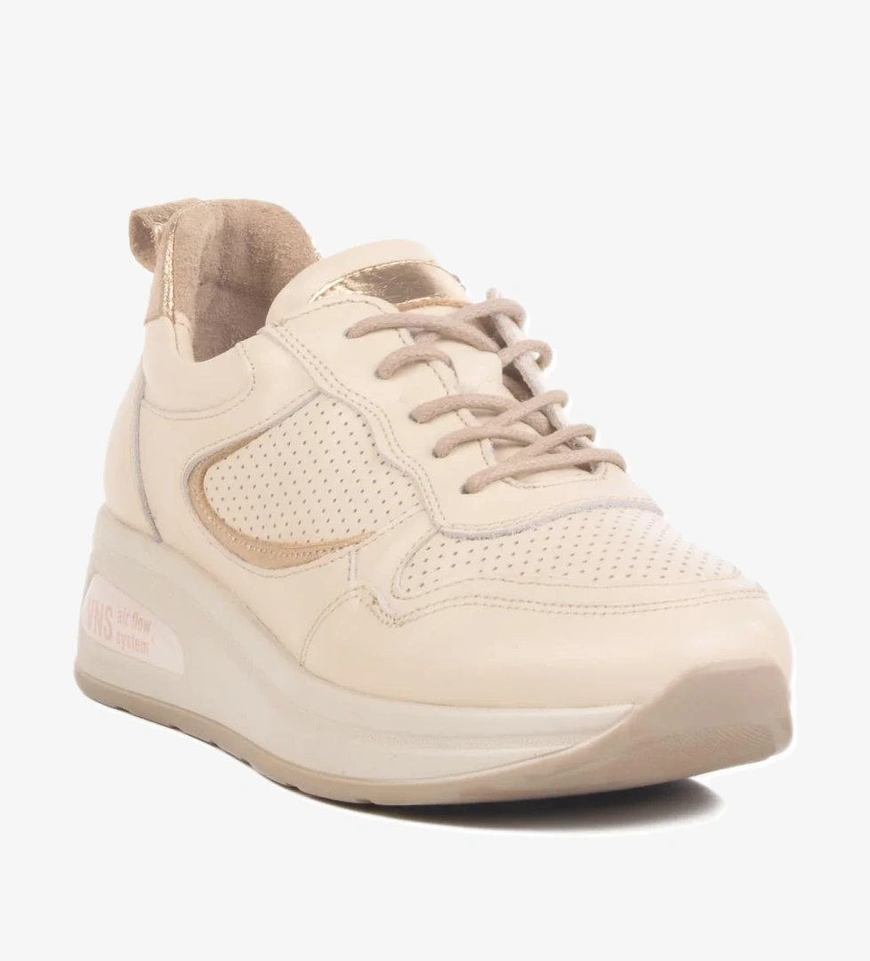 2216654Y Z Bej-Altın Hakiki Deri Kadın Günlük Ayakkabı