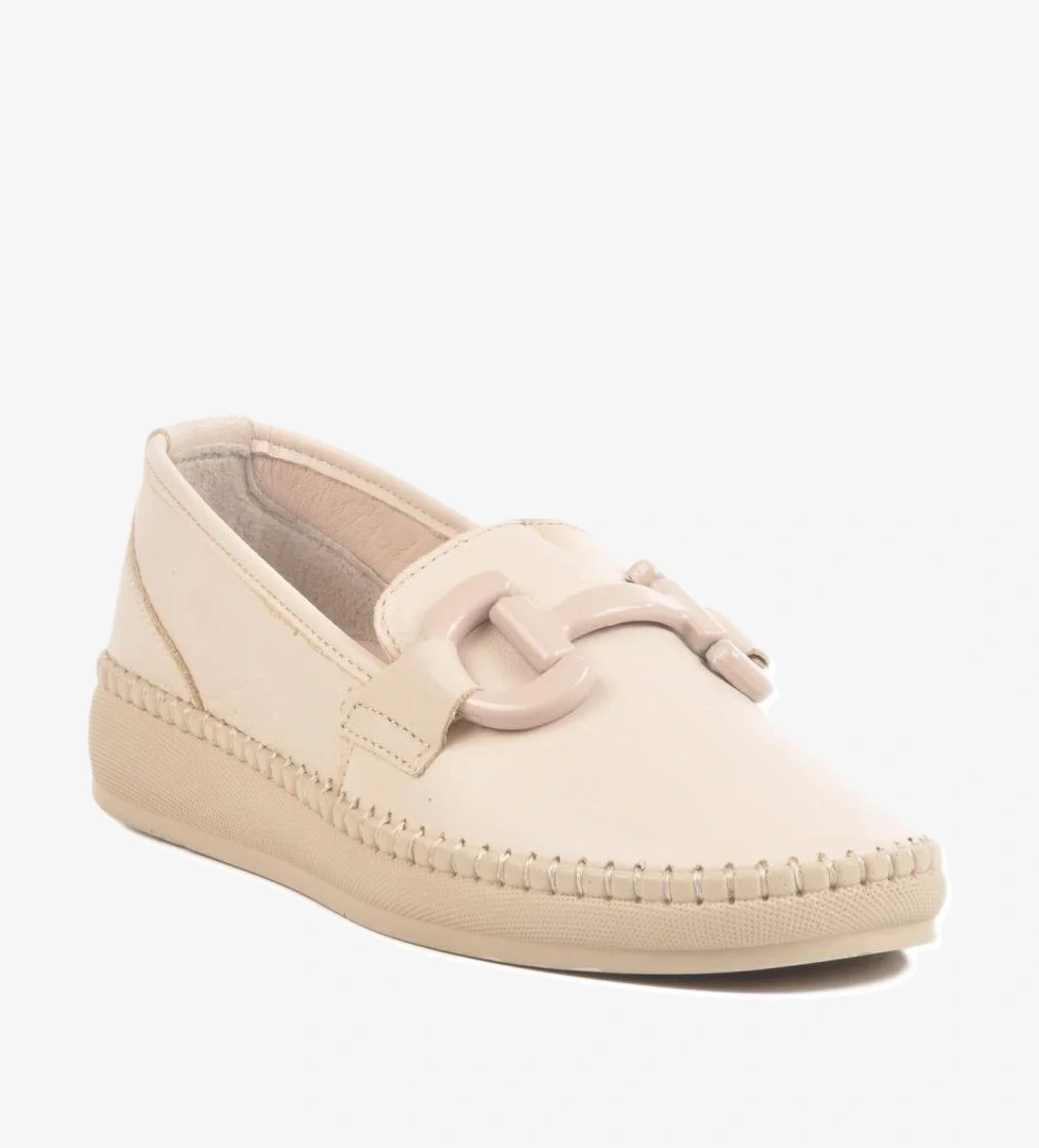 2045 Hakiki Deri Bej Kadın Günlük Ayakkabı - Görsel 1