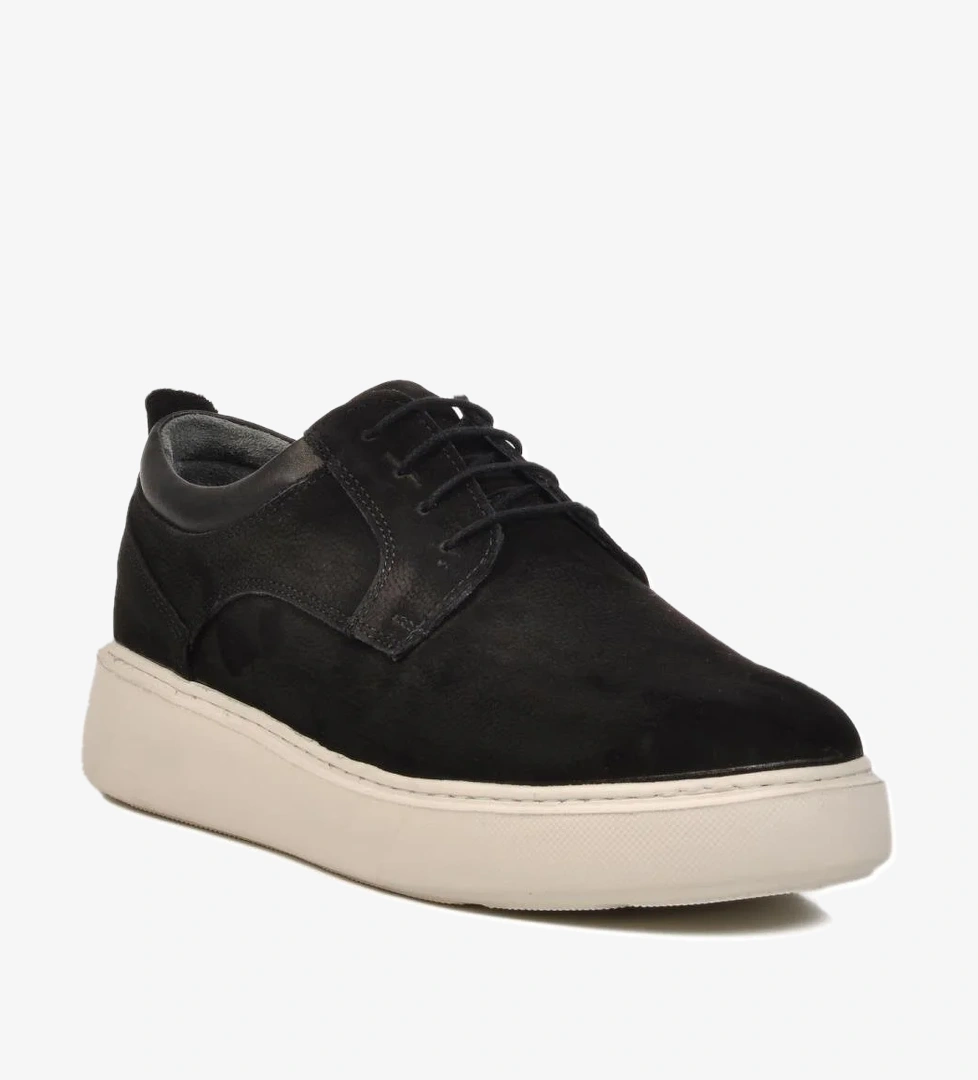 Siyah Nubuk Hakiki Deri Erkek Casual Ayakkabı A-40 M