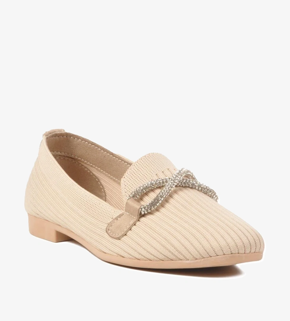 517029 Z Bej Kadın Triko Taşlı Babet