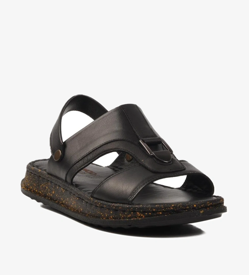 Siyah Hakiki Deri Erkek Sandalet 2050 M