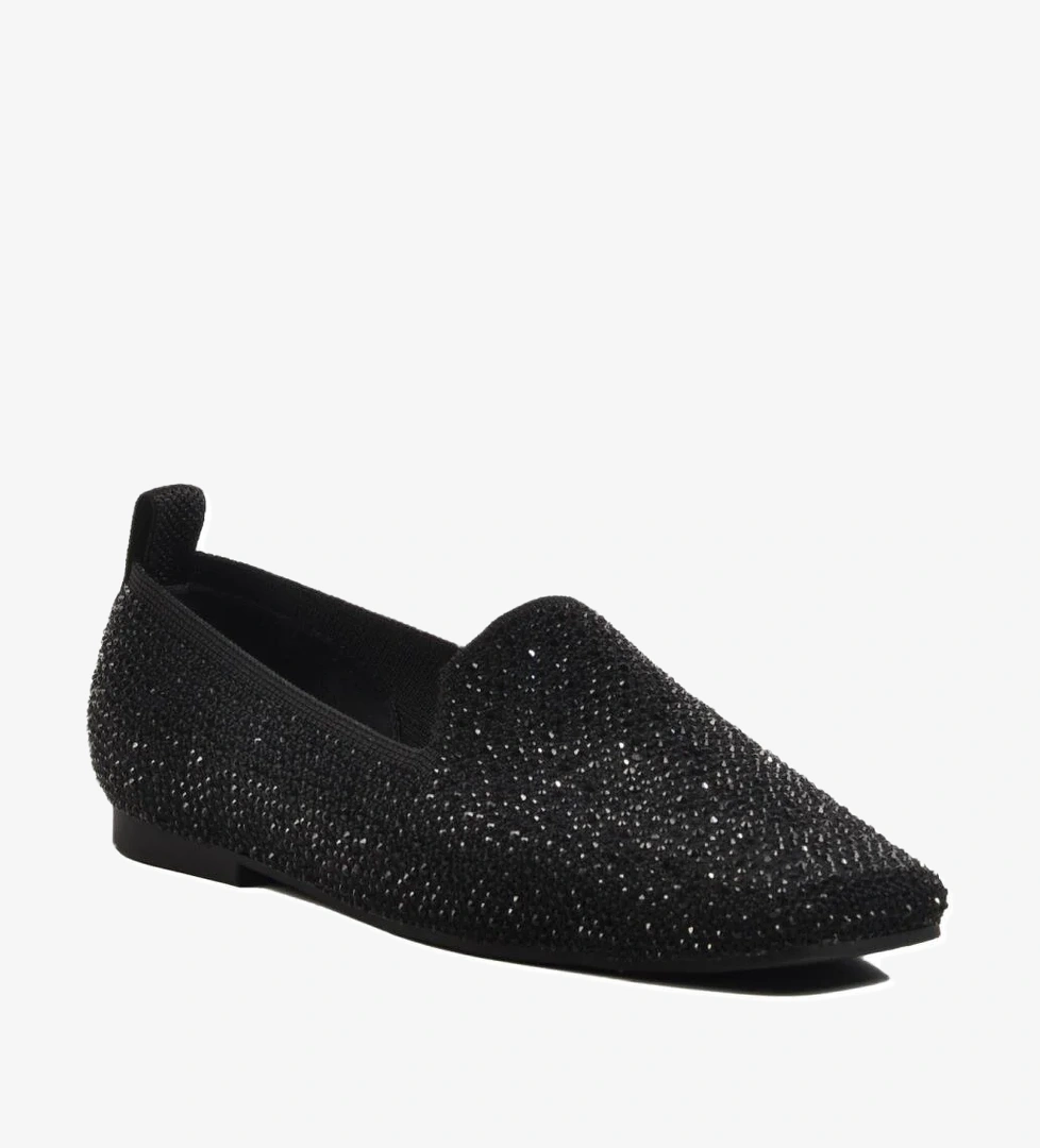 277146 Z Siyah Kadın Taşlı Triko Babet