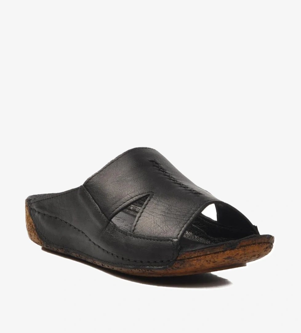 Ayakmod Bej Siyah Hakiki Deri Kadın Terlik 012 Z model görseli