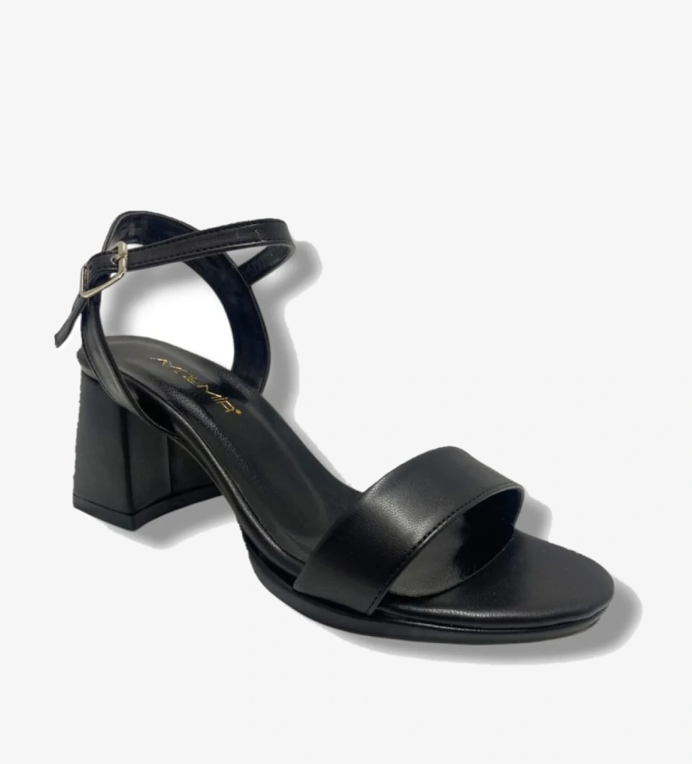 1441-25 Deri Tek Bant Kalın Topuk Kadın Sandalet - Görsel 1