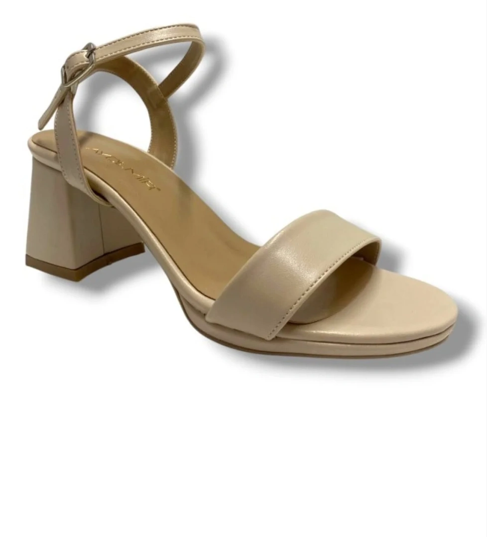 1441-25 Deri Tek Bant Kalın Topuk Kadın Sandalet