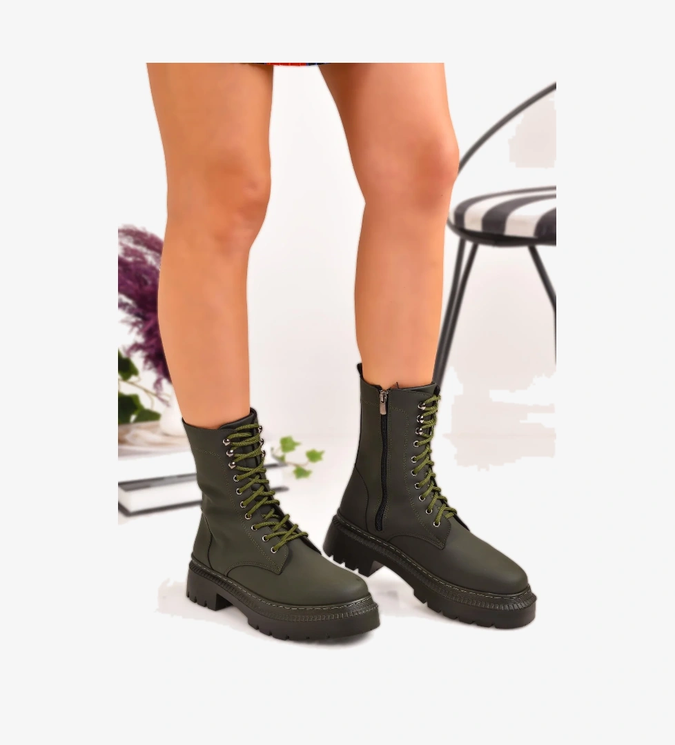 Kadın Postal Fermuarlı Kaymaz Taban Bej Bot - Görsel 1