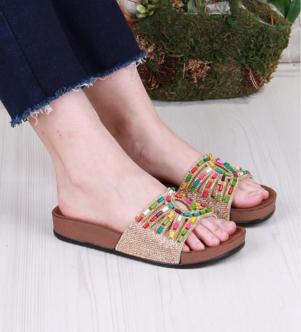 01908 Pienn Anatomik Esnek Rahat Taşlı Boncuklu Kadın Terlik - Görsel 1