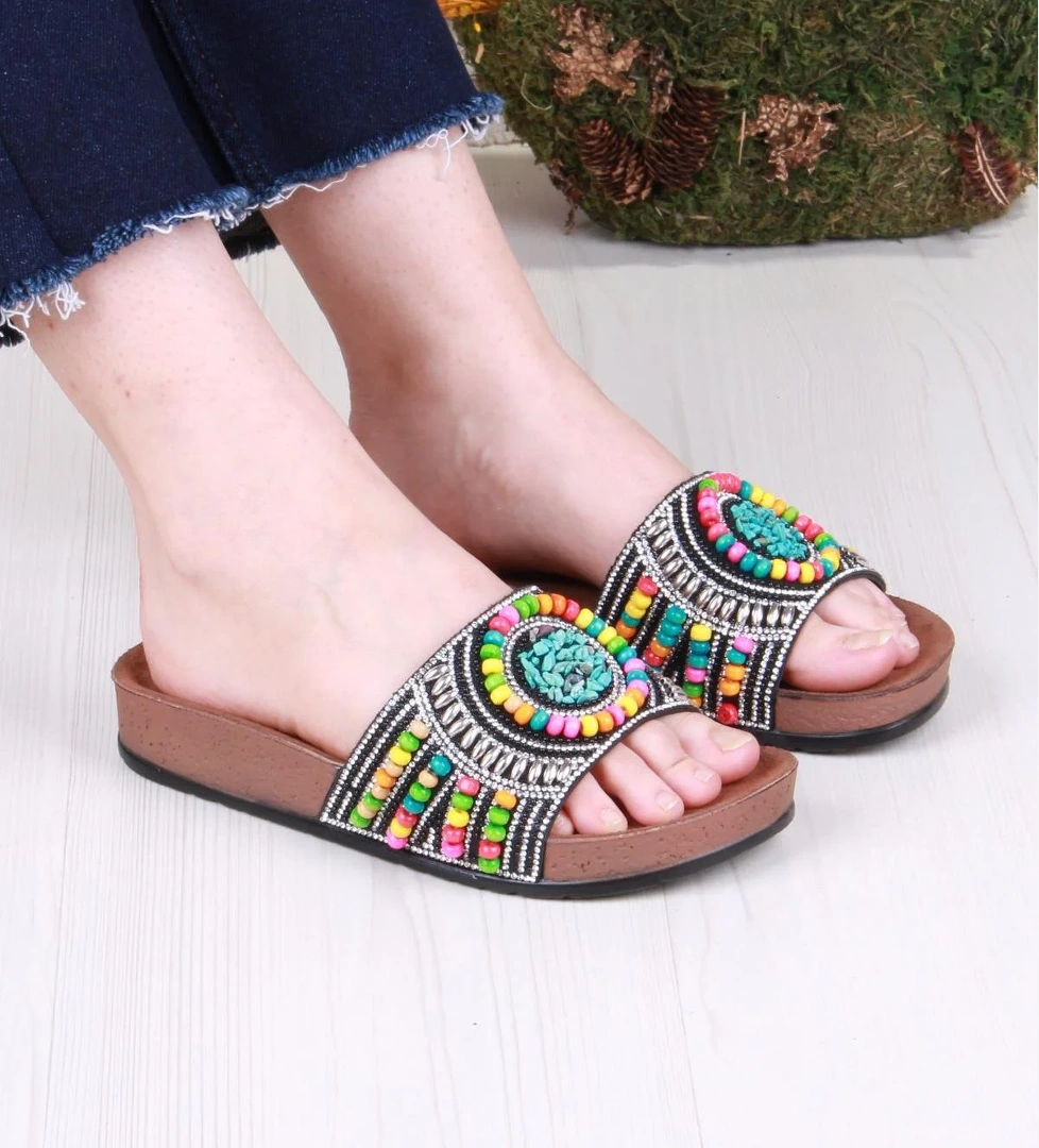 00303 Pienn Anatomik Esnek Rahat Taşlı Boncuklu Kadın Terlik