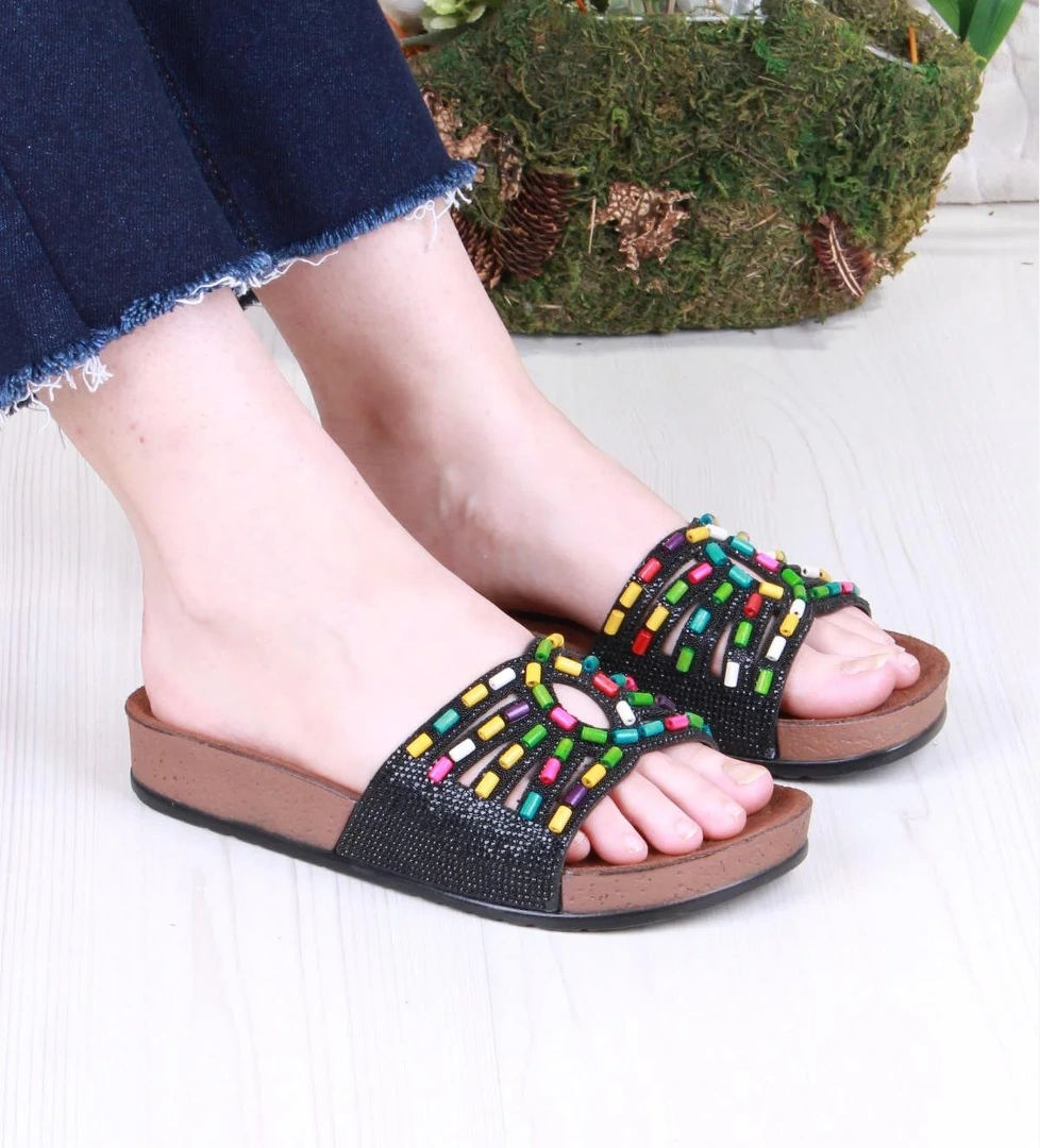 01908 Pienn Anatomik Esnek Rahat Taşlı Boncuklu Kadın Terlik