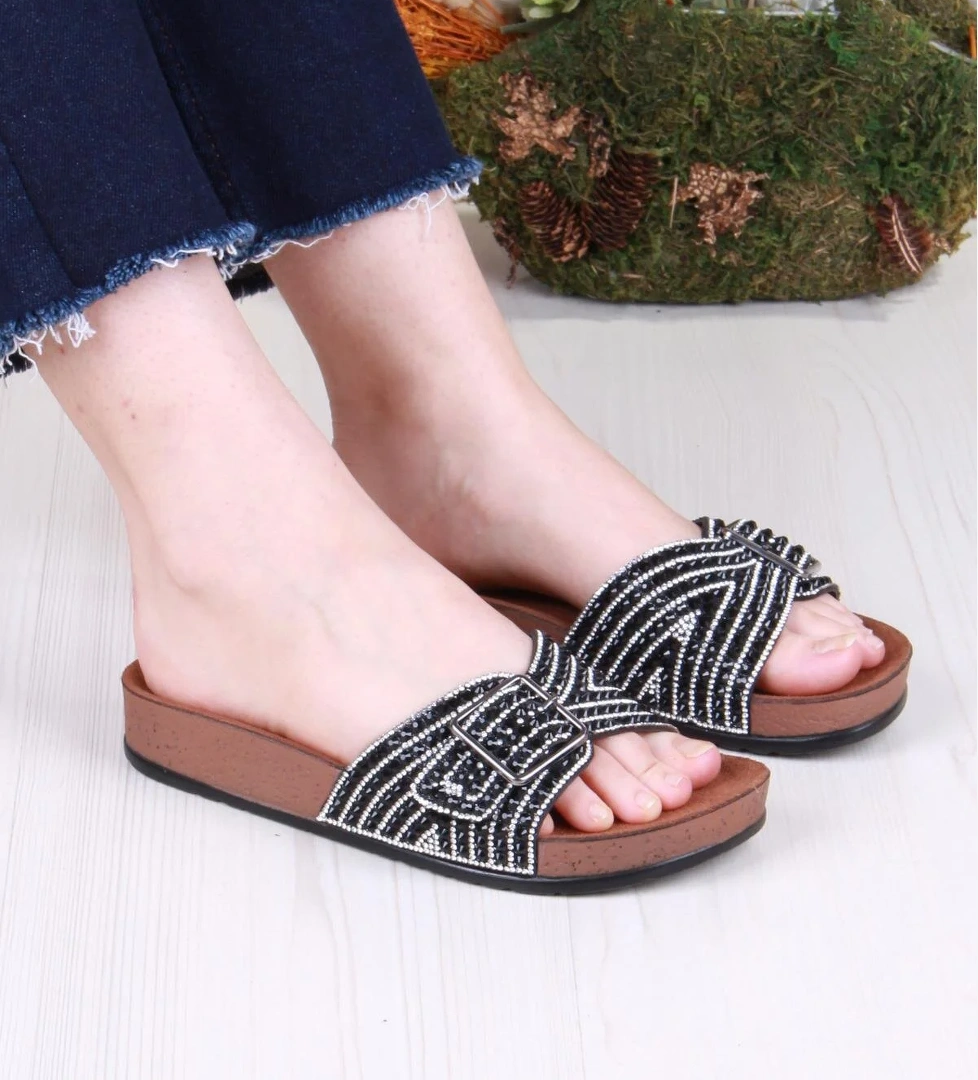 Fort 02003 Pienn Anatomik Esnek Rahat Taşlı Boncuklu Tek Tokalı Kadın Terlik model görseli