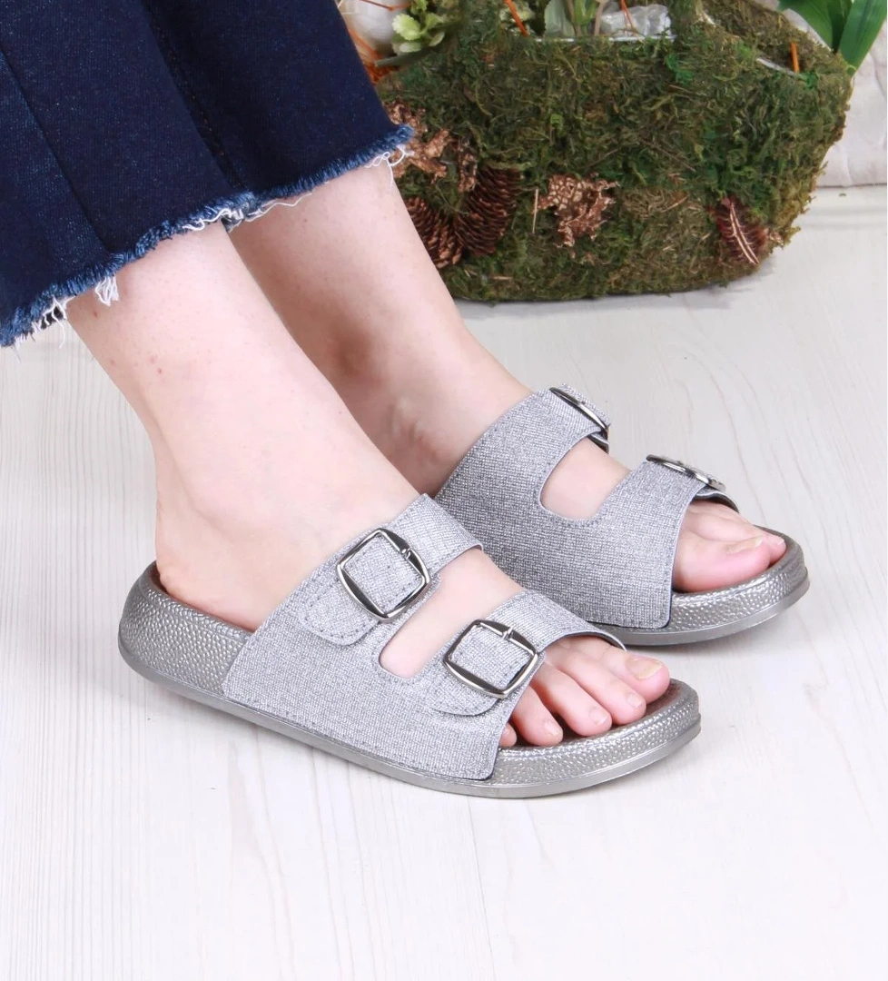 01108 Pienn Anatomik Esnek Rahat Simli Baskılı İki Tokalı Kadın Terlik