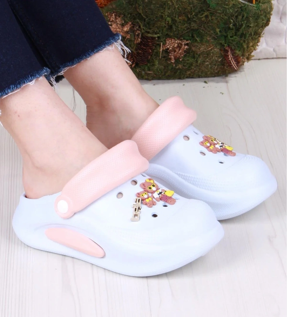 E468 Bella Mavi Pudra Eva Malzeme Sabo Doktor Medikal Aşçı Günlük Burnu Kapalı Terlik - Görsel 1