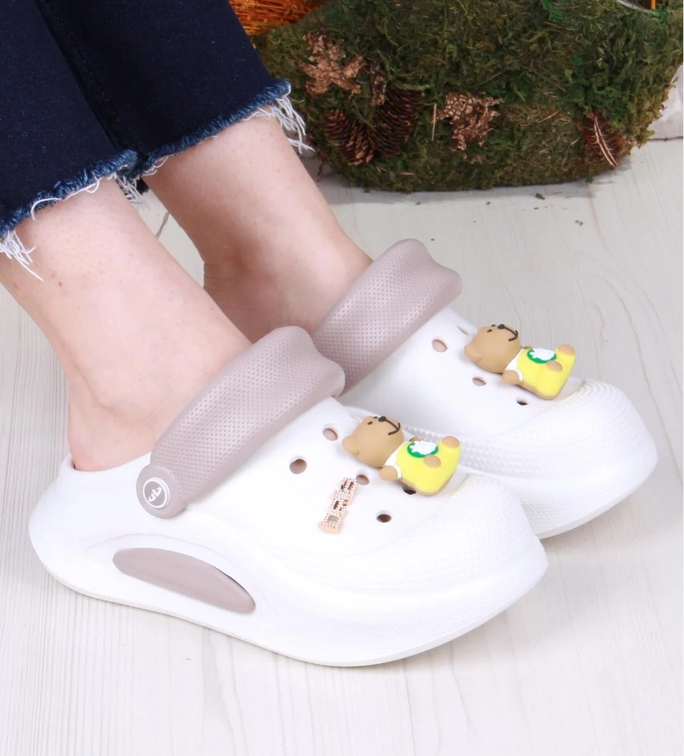 E468 Bella Beyaz Camel Eva Malzeme Sabo Doktor Medikal Aşçı Günlük Burnu Kapalı Terlik - Görsel 1