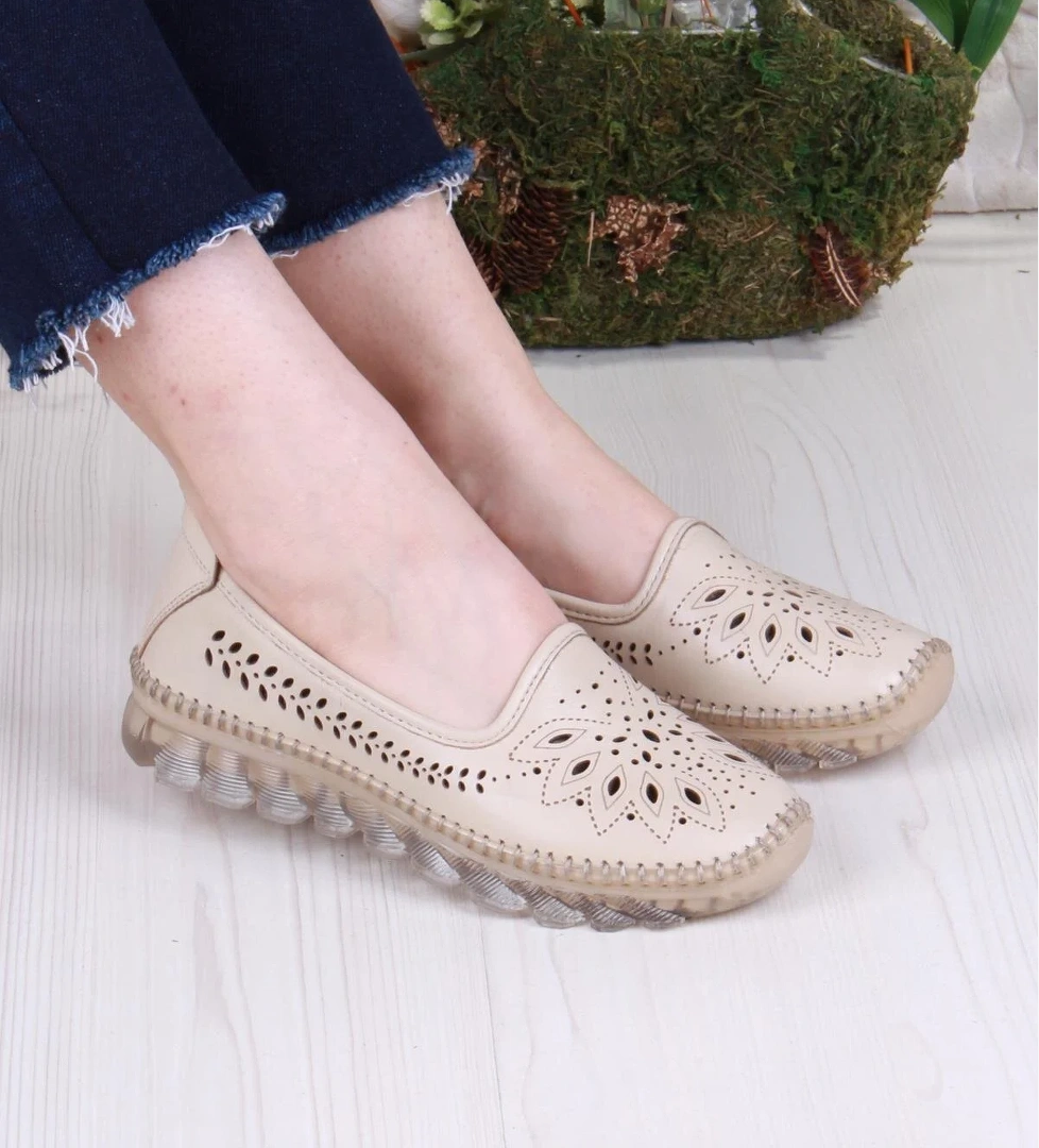 0001-L Anatomik Yumuşak Lazer Baskılı Hakiki Deri Kadın Ayakkabı