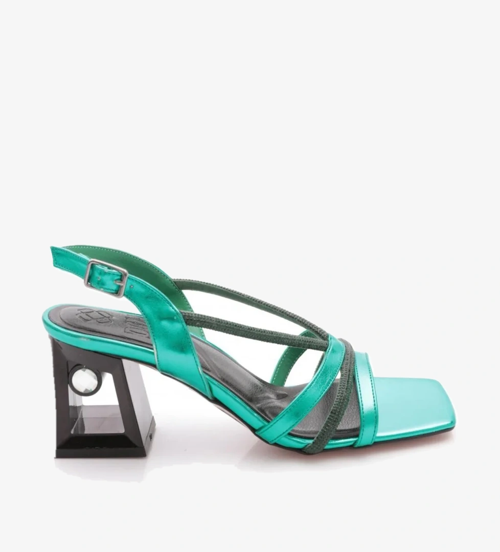 618 Kadin Silver Taşli Bantli Topuklu Sandalet