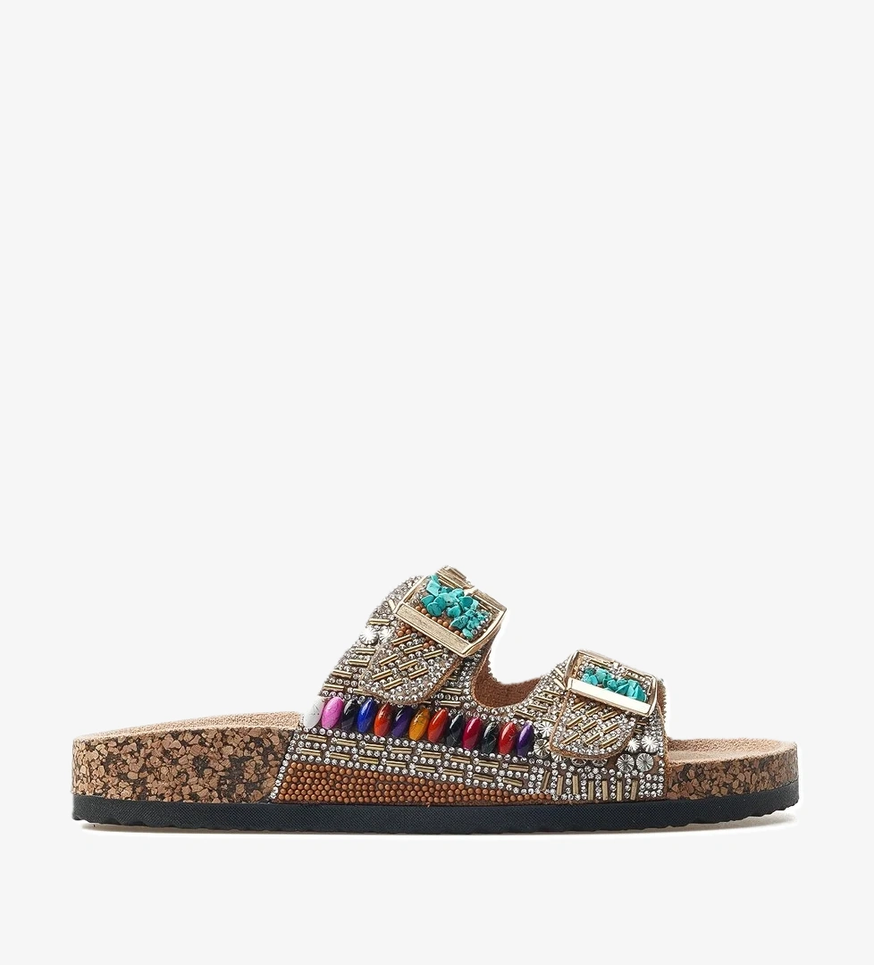 Kadın Taş Detaylı Tokalı Günlük Terlik 25y 25y102-2 Z Camel - Görsel 1