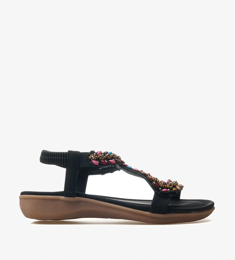 Kadın Taş Detaylı Günlük Sandalet 25y 25y150-8 Z Siyah - Görsel 1