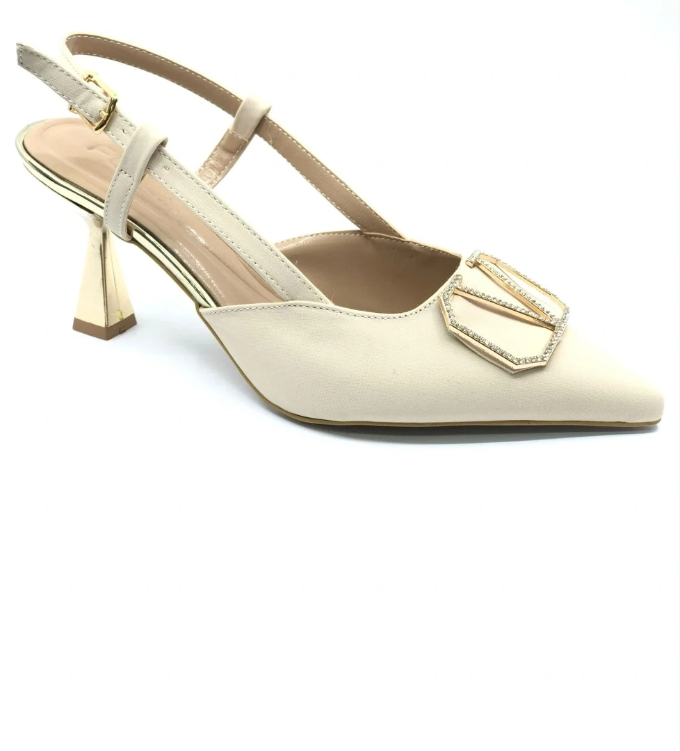 V Toka Detaylı Arkası Açık Stiletto Kadın Topuklu Ayakkabı - Görsel 1